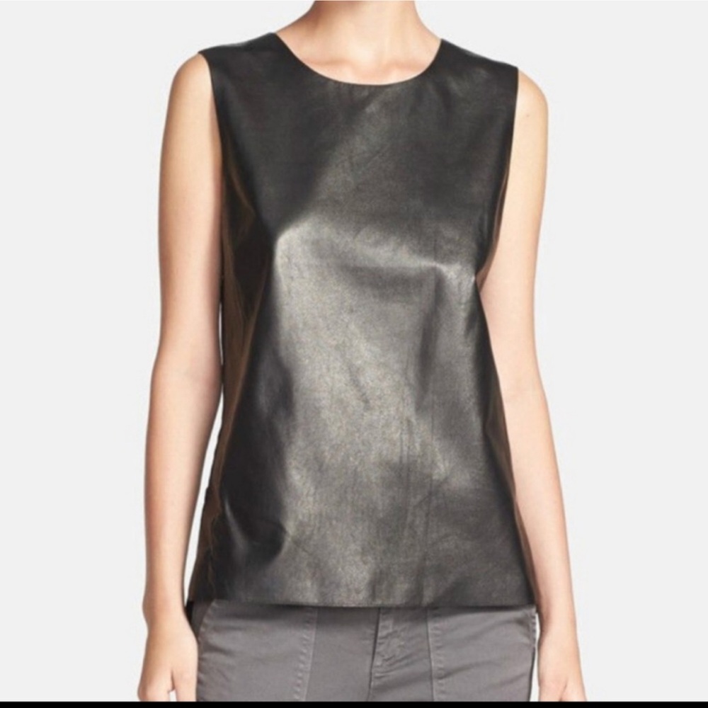 VINCE Lamb Leather Sheer Back Shell Black Size 4